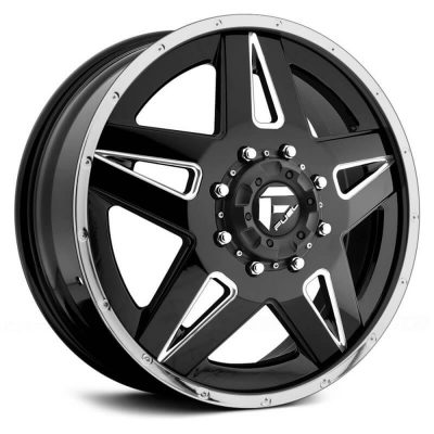 Fuel Dually  Full Blown D254 Front  Black and Milled with Chrome Lip  22x8.25  (+127)  8x200