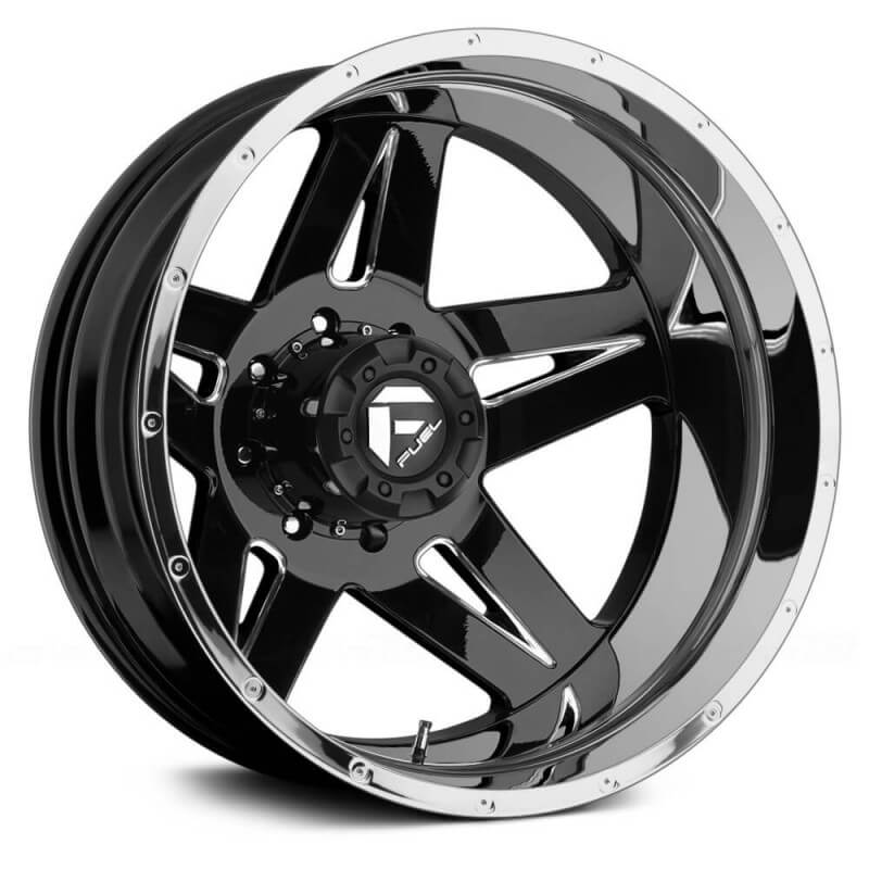 Fuel Dually Full Blown D254 Rear Black and Milled with Chrome Lip