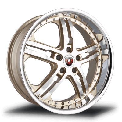 Merceli M6 Machined Face With Gold Accent And Chrome Lip 20x8.5 (+15) 5x120