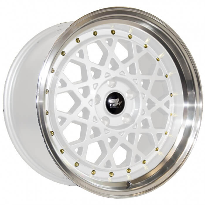 MST Tuner Fiori White and Machined Lip with Gold Rivets 15x8 (+20) 4x100