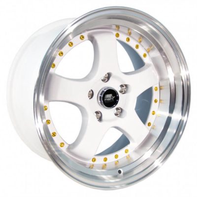 MST Tuner  MT07  White and Machined Lip with Gold Rivets  17x9  (+20)  5x114.3