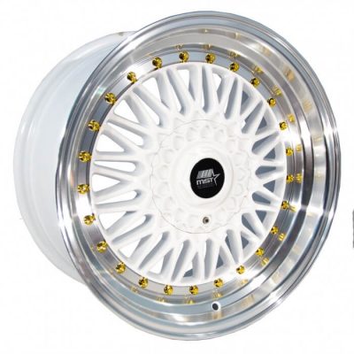 MST Tuner MT13 White and Machined Lip with Gold Rivets 15x8 (+20) 4x100/4x114.3
