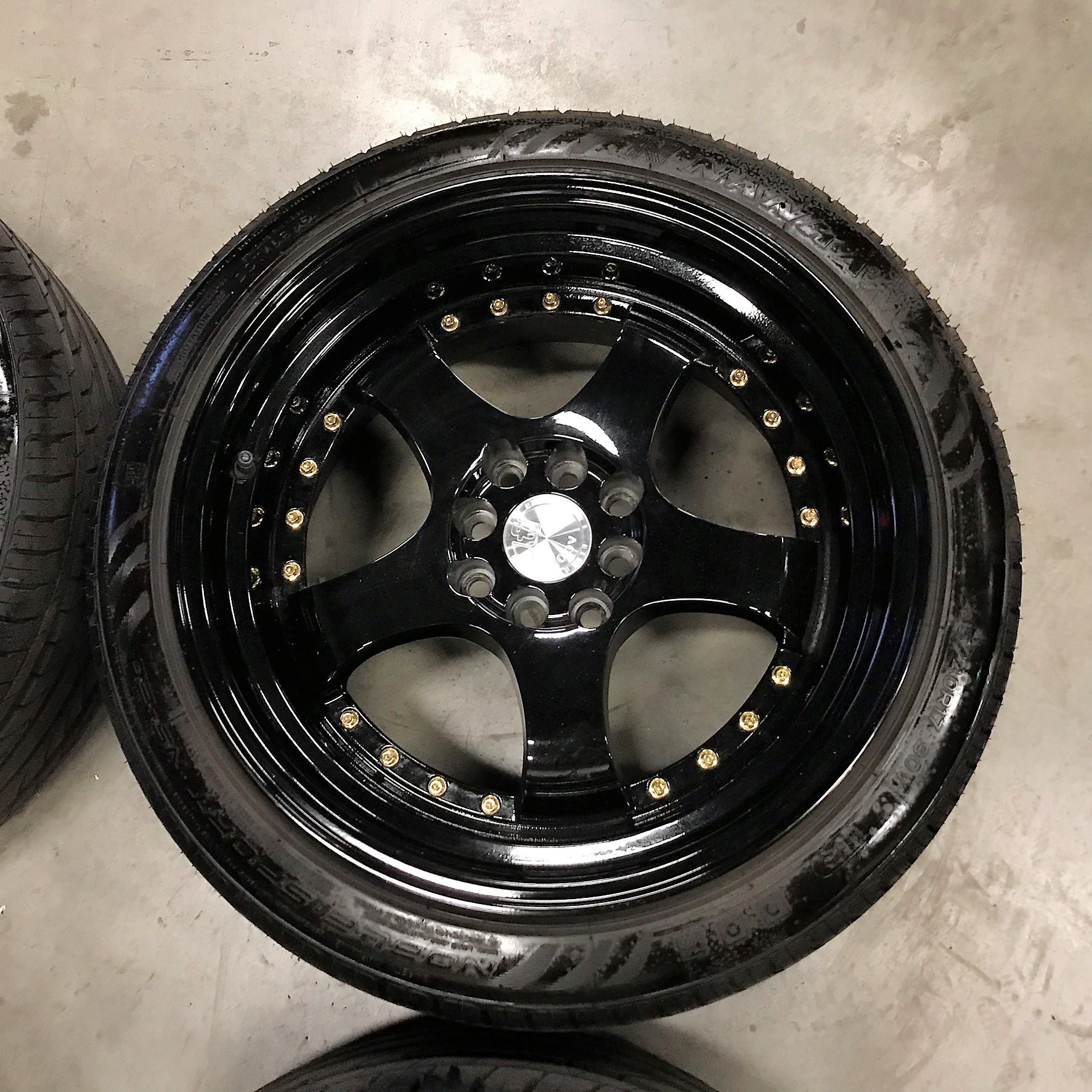 Aodhan AH03 Black with Gold Rivets 17x9 +25 4 lug Wheels & Tires - Image 5