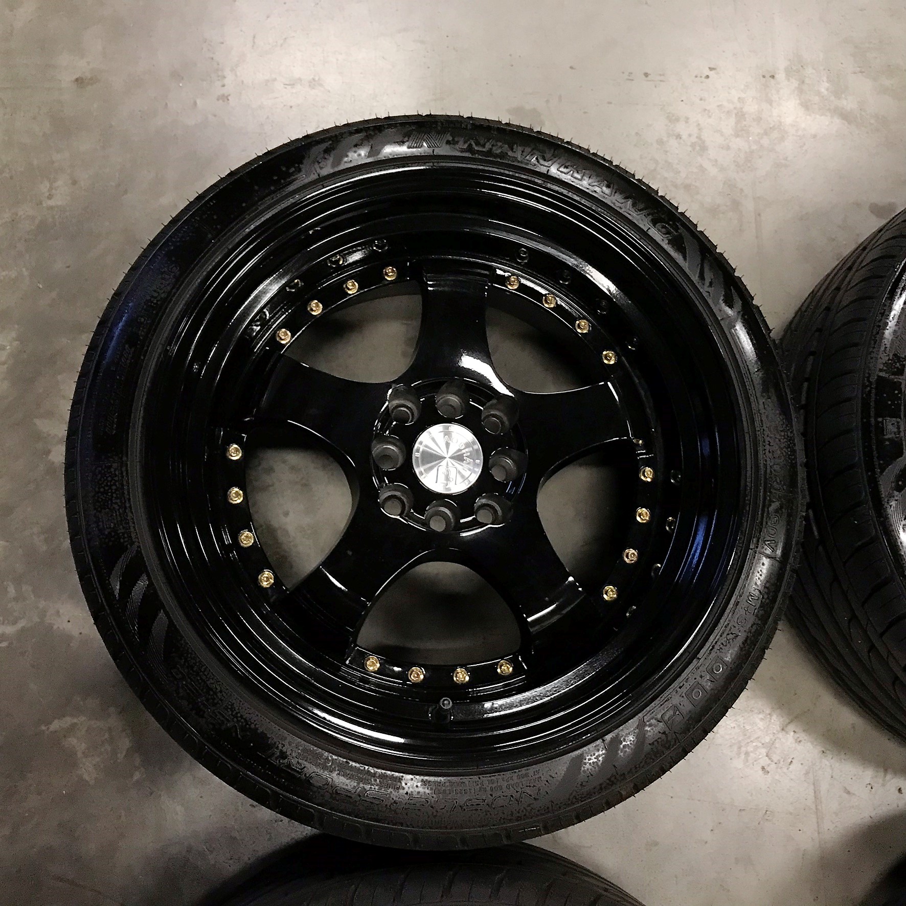 Aodhan AH03 Black with Gold Rivets 17x9 +25 4 lug Wheels & Tires - Image 6