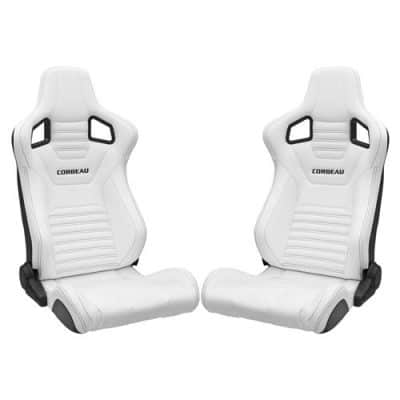 Corbeau Sportline RRS White Vinyl w Black Stitch Reclining Seats (Pair)