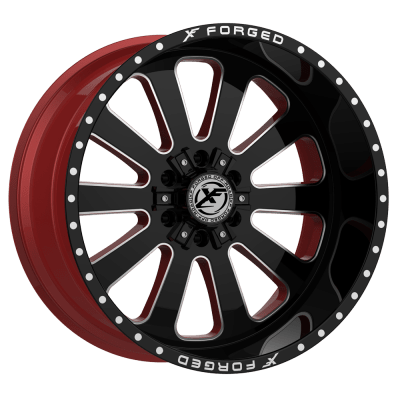 XF Offroad Forged  XFX-302  Gloss Black and Milled with Red Inner  22x12  (-44)  6x135/6x139.7