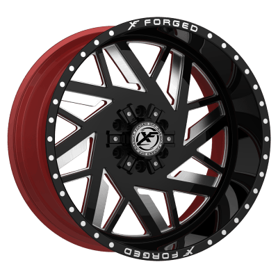 XF Offroad Forged  XFX-306  Gloss Black and Milled with Red Inner  22x12  (-44)  5x114.3/5x127
