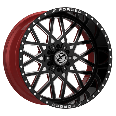 XF Offroad Forged  XFX-307  Gloss Black and Milled with Red Inner  22x12  (-44)  5x114.3/5x127