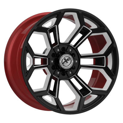 XF Offroad Forged XFX-308 Gloss Black and Milled with Red Inner 22x12 (-44) 5x114.3/5x127