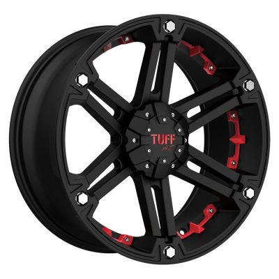 Tuff T01 Flat Black W/ Red Inserts 17x8 (+10) 5x139.7