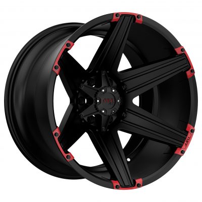 Tuff T12 Satin Black W/ Red Inserts 22x10 (-25) 5x114.3/5x127