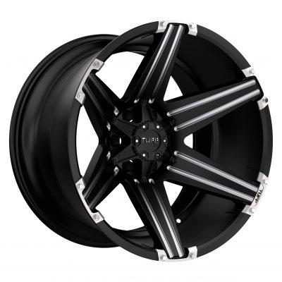 Tuff  T12  Satin Black With Milled Spokes And Brushed Inserts  20x12  (-45)  6x139.7