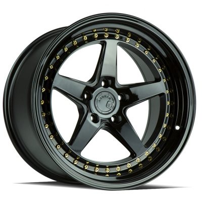 Aodhan DS05 Gloss Black w/ Gold Rivets 18x10.5 (+22) 5x114.3