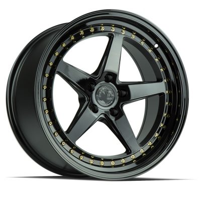Aodhan DS05 Gloss Black w/ Gold Rivets 18x8.5 (+35) 5x100