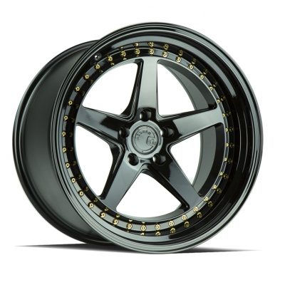 Aodhan DS05 Gloss Black w/ Gold Rivets 19x11 (+15) 5x114.3