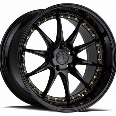 Aodhan DS07 Gloss Black w/ Gold Rivets 19x11 (+15) 5x114.3