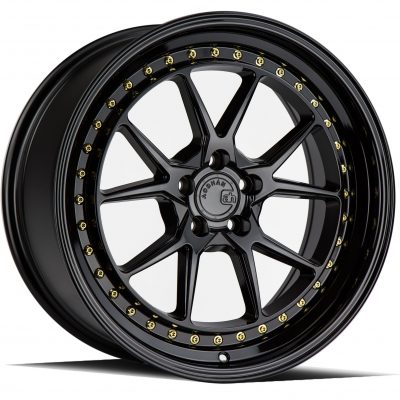 Aodhan DS08 Gloss Black w/ Gold Rivets 18x8.5 (+35) 5x100