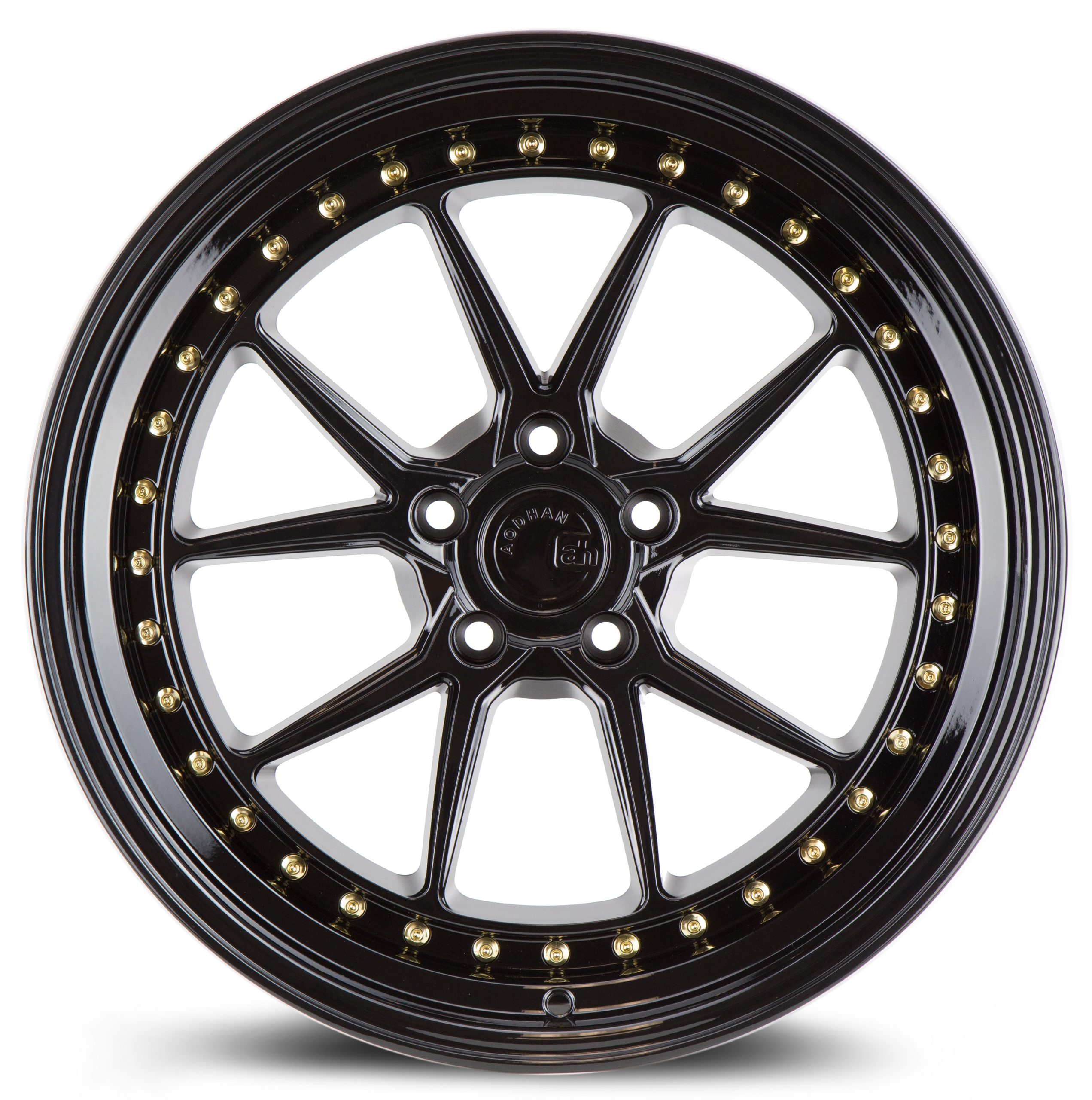 Aodhan DS08 Gloss Black w/ Gold Rivets 19X8.5 (+35) 5X120 - Image 2