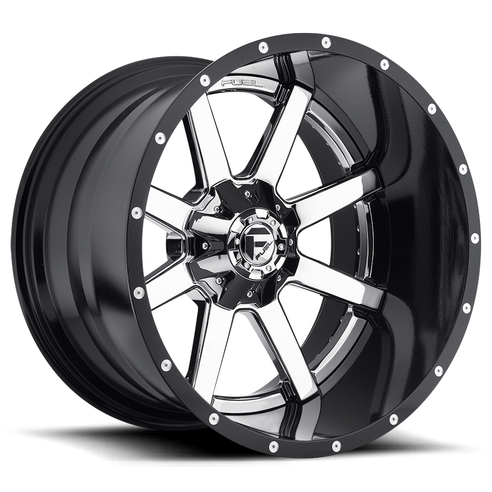 Fuel 2 Piece D260 Maverick Chrome Plated Gloss Black Lip 24x16 (-100) 8x170