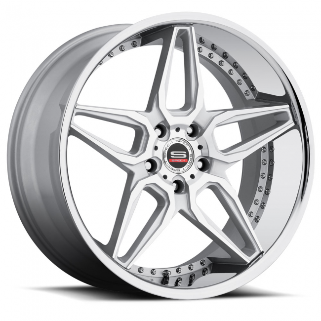 Spec-1 Luxury Ssl-301 22x9 5x115 +15 Cb 74.1 Brushed Silver With Chrome Lip