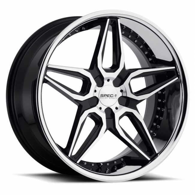 Spec-1 Luxury Ssl-301 22x9 5x115 +15 Cb 74.1 Gloss Black Machined With Chrome Lip