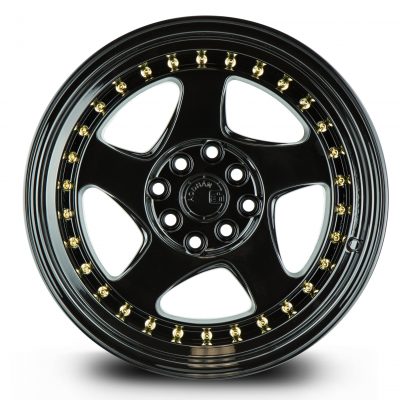 Aodhan AH01 Full Gloss Black (Gold Rivet) 16x8 (+15) 4x100/4x114.3
