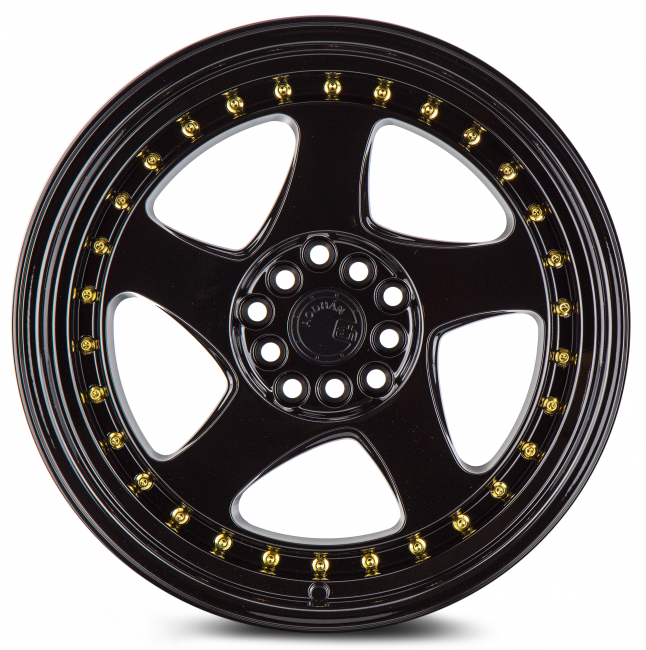 Aodhan AH01 Full Gloss Black (Gold Rivet) 17x9 (+25) 5x100/5x114.3