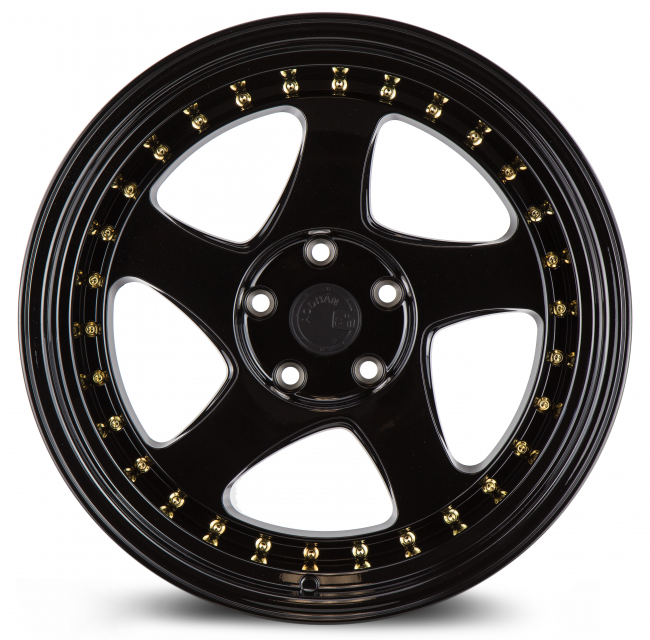 Aodhan AH01 Full Gloss Black (Gold Rivet) 18x10.5 (+25) 5x114.3