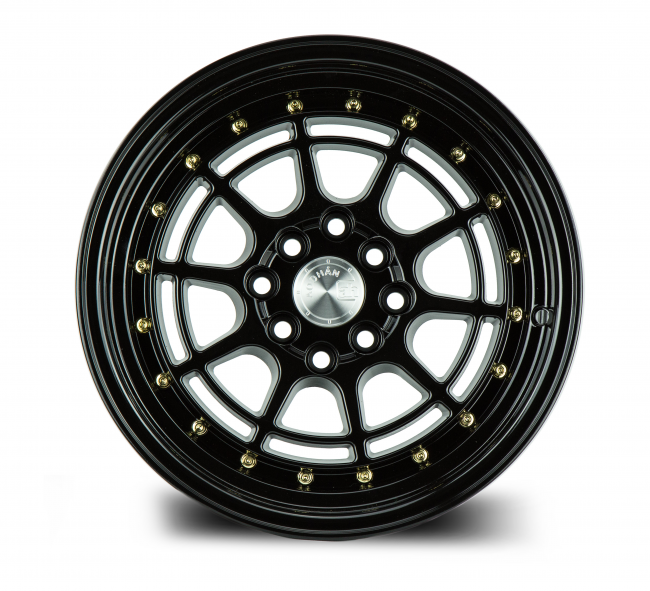 Aodhan AH04 Full Gloss Black (Gold Rivet) 16x8 (+15) 4x100/4x114.3