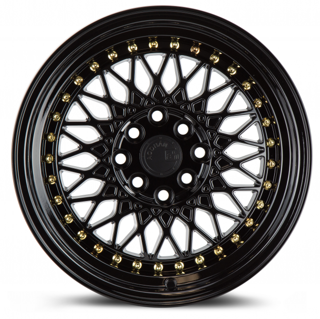Aodhan AH05 Full Gloss Black (Gold Rivet) 16x8 (+15) 4x100/4x114.3