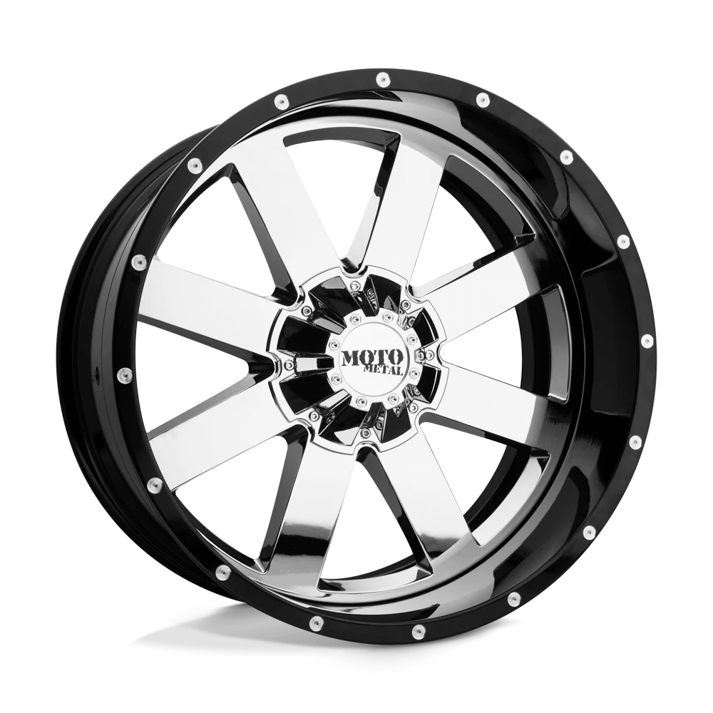 Moto Metal Mo200 Chrome Center Gloss Black Milled Lip 20x10 (-18) 5x127