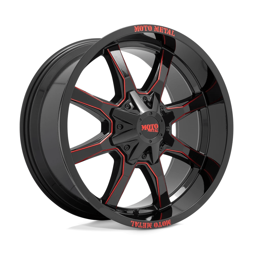 Moto Metal Mo970 Gloss Black Milled With Red Tint & Moto Metal On Lip 20x10 (-18) 8x165.1