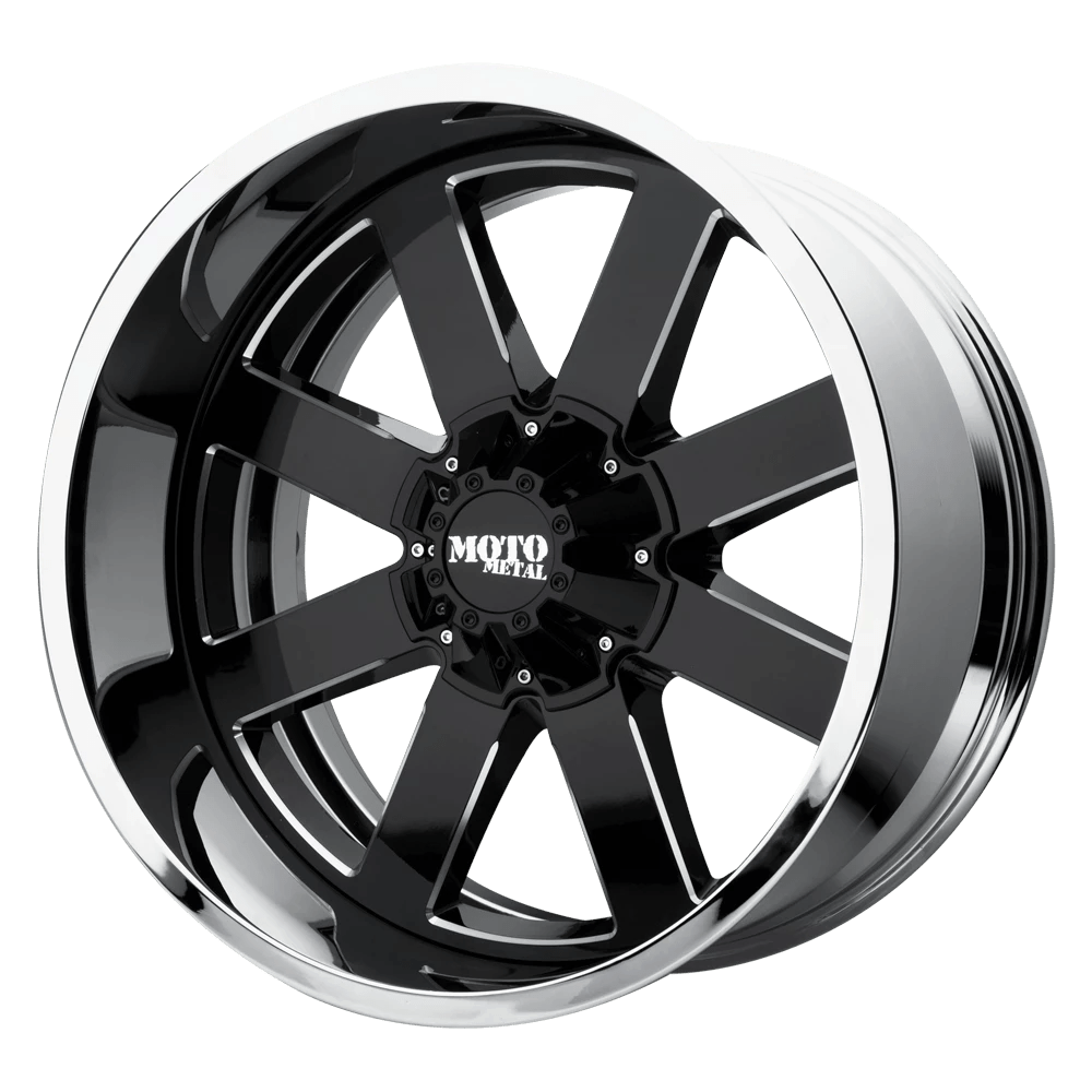 Moto Metal Mo200 Gloss Black Milled Center Chrome Lip 22x10 (-18) 6x135