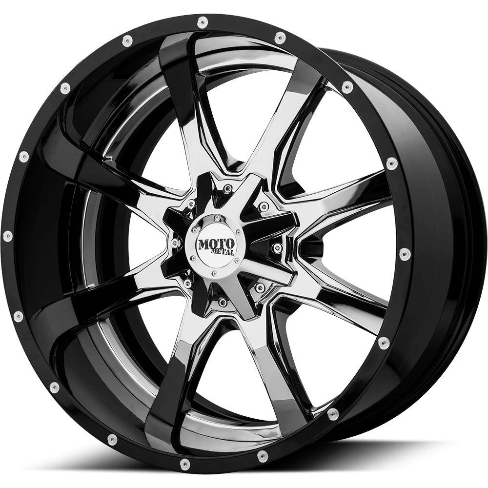 Moto Metal Mo201 Chrome Center Gloss Black Milled Lip 20x10 (-18) 5x127/5x139.7