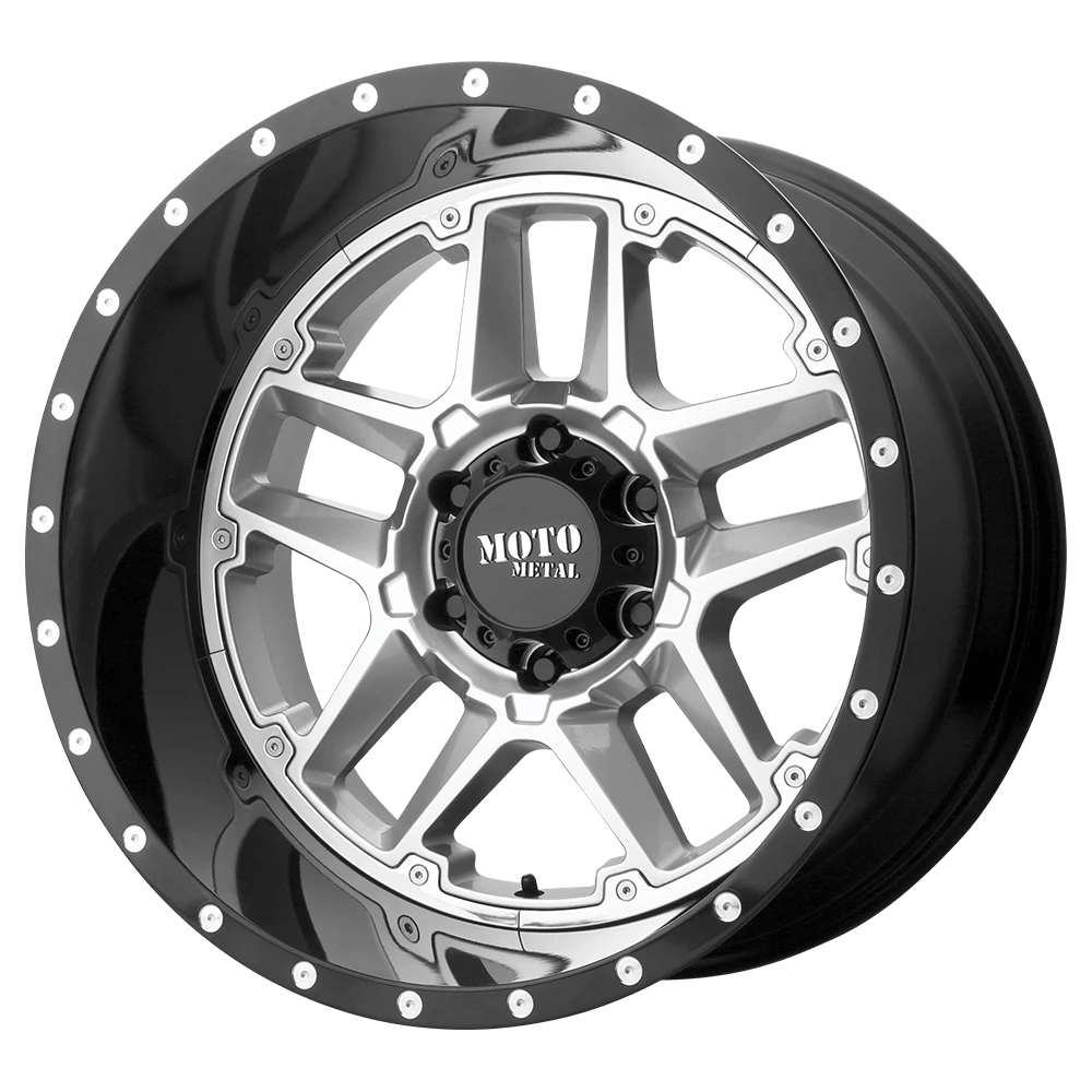 Moto Metal Mo987 Sentry Gloss Silver Center Gloss Black Lip 20x12 (-44) 5x139.7