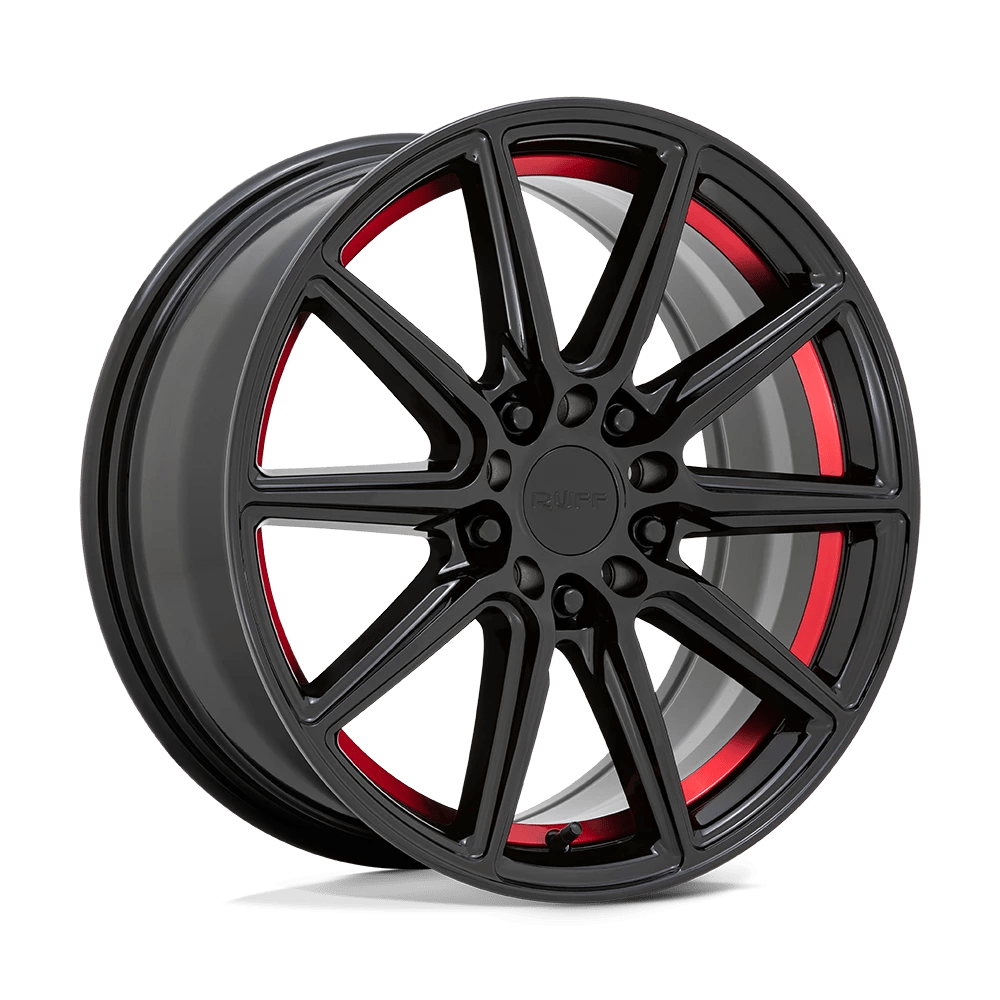 Ruff Throttle Gloss Black W/ Machined Red Inner Lip 17x7.5 (+38) 5x100/5x114.3