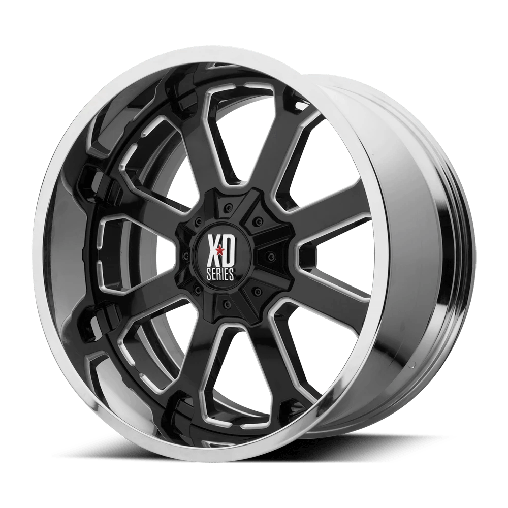 Xd Xd202 Buck 25 Gloss Black Milled Center Chrome Lip 22x12 (-44) 5x127/5x139.7
