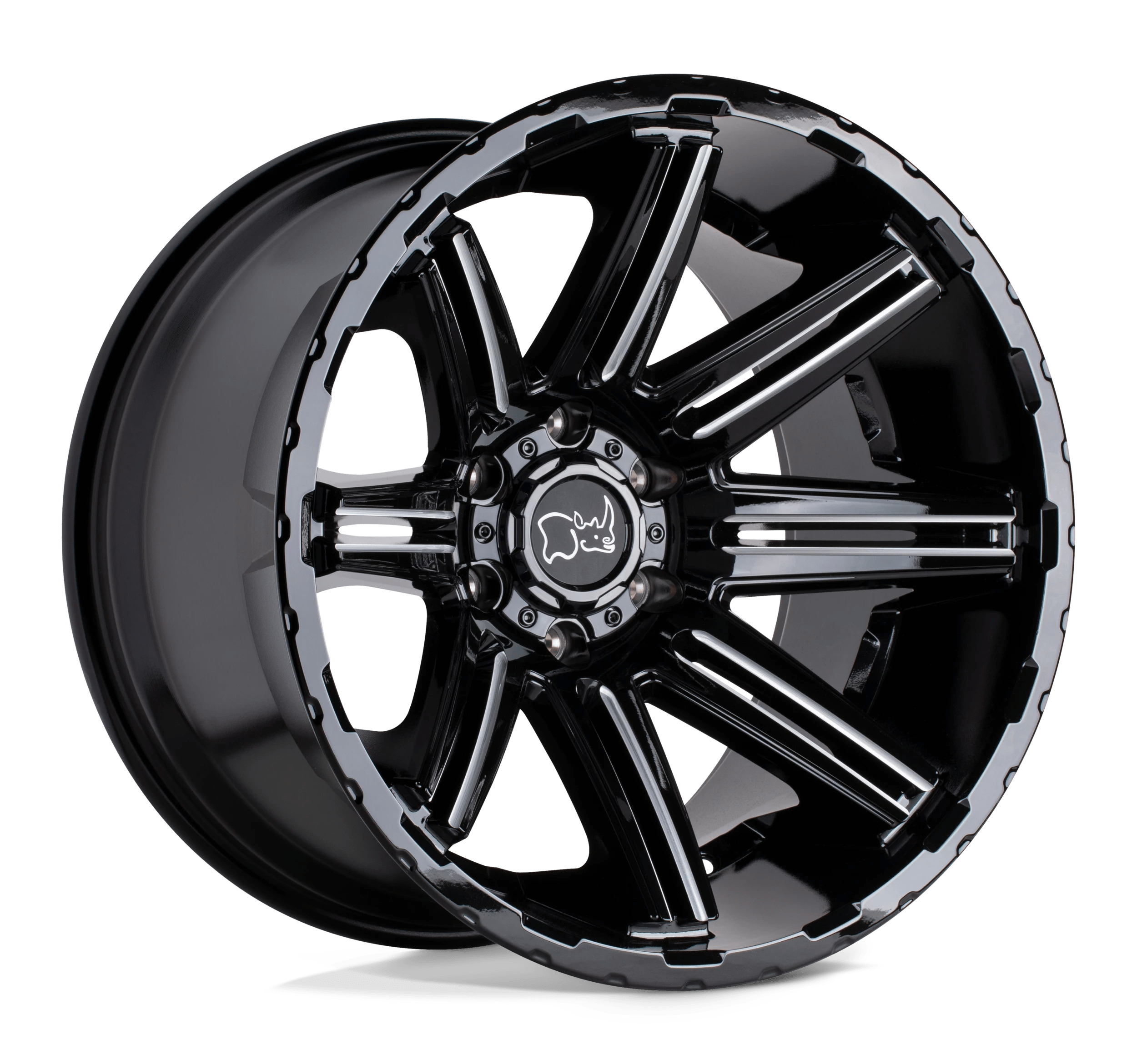 Black Rhino Rampage Gloss Black W/ Mirror Cut Face & Translucent Clear 20x9.5 (+12) 6x139.7