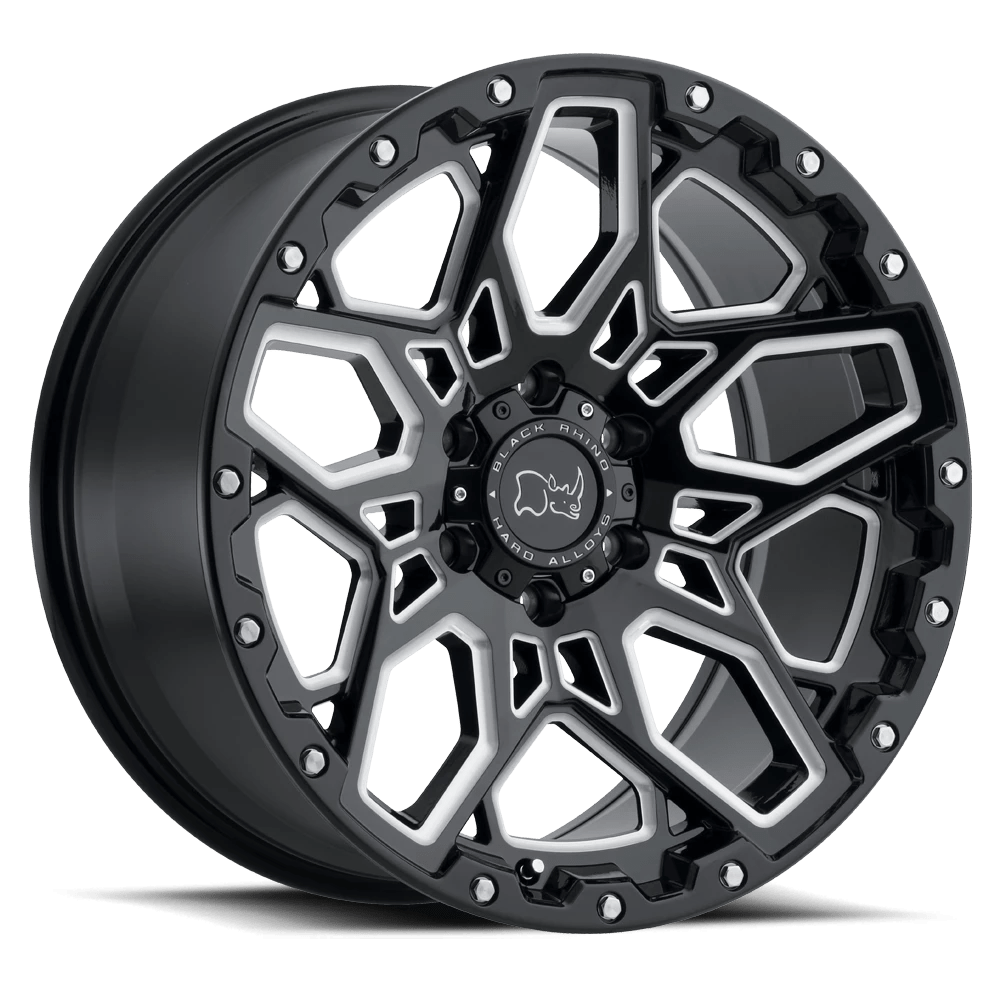 Black Rhino Shrapnel Gloss Black W/ Milled Spokes 20x9.5 (+12) 5x150