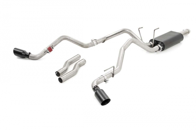 Dual Cat-Back Exhaust System w/Black Tips 09-18 RAM 1500 V8-4.7L, 5.7L Rough Country