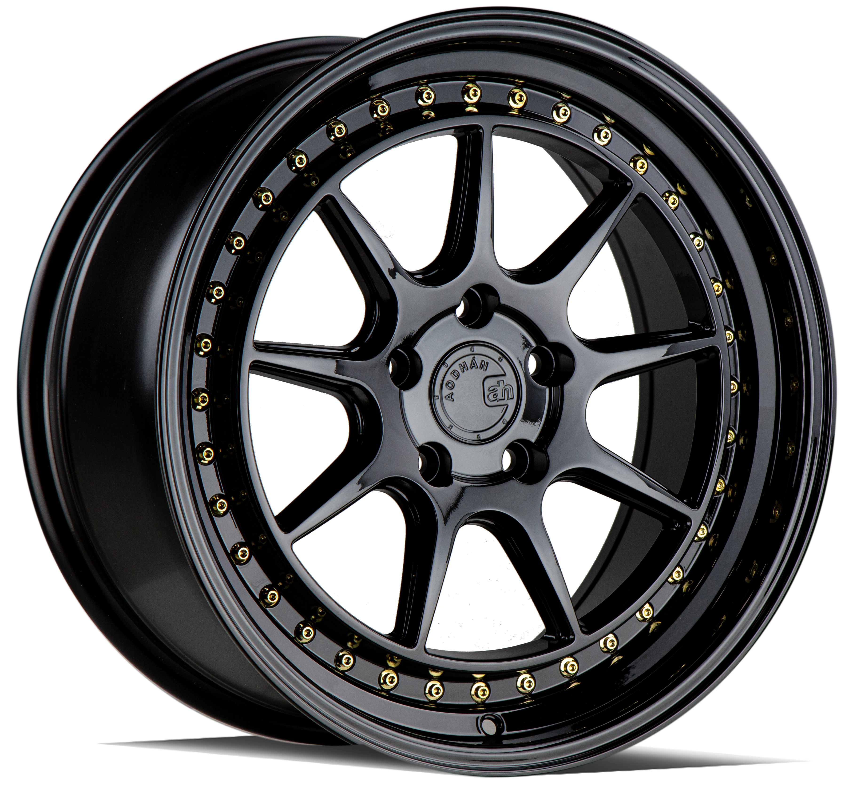 Aodhan DS-X Gloss Black W /Gold Rivets 18x9.5 (+15)5x114.3
