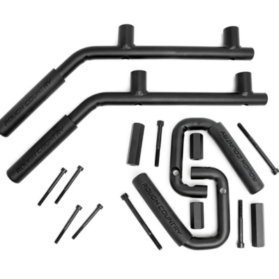 Jeep Solid Steel Grab Handle Set 07-18 Wrangler JK Black Rough Country