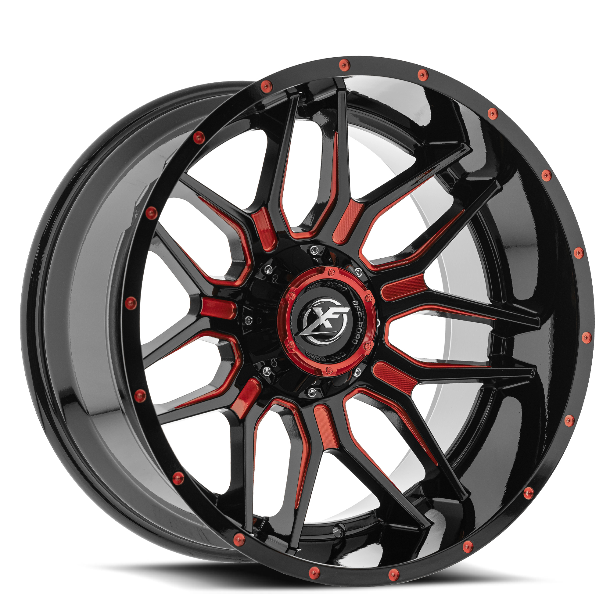 XF Off-Road XF-222 Gloss Black & Red Milled 20x10 (+-12)5x139.7
