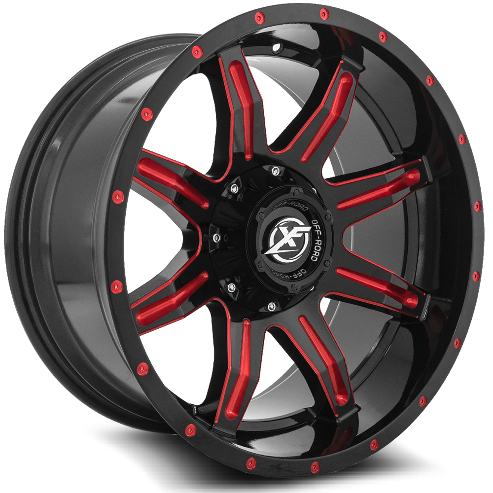 XF Off-Road XF-215 Gloss Black & Red Milled 20x9 (+0)5x139.7