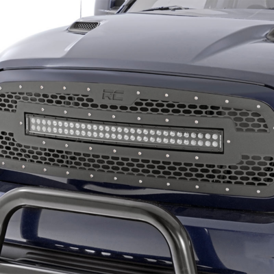 Dodge Mesh Grille 30 Inch Dual Row Black Series LED w/Cool White DRL 13-18 RAM 1500 Rough Country