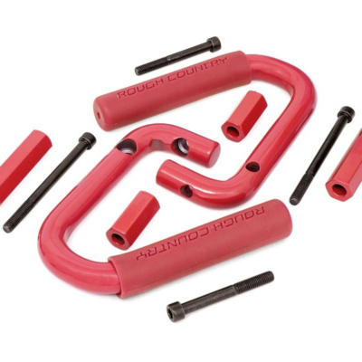 Jeep Front Solid Steel Grab Handles 07-18 Wrangler JK Red Rough Country
