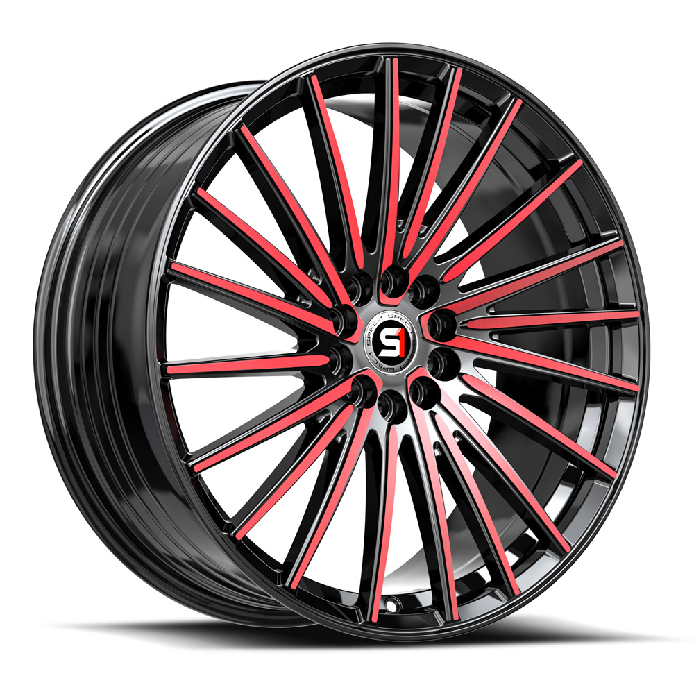 Spec-1 Sp-68 Gloss Black & Red Machined 17x7.5 (+42) 5x105