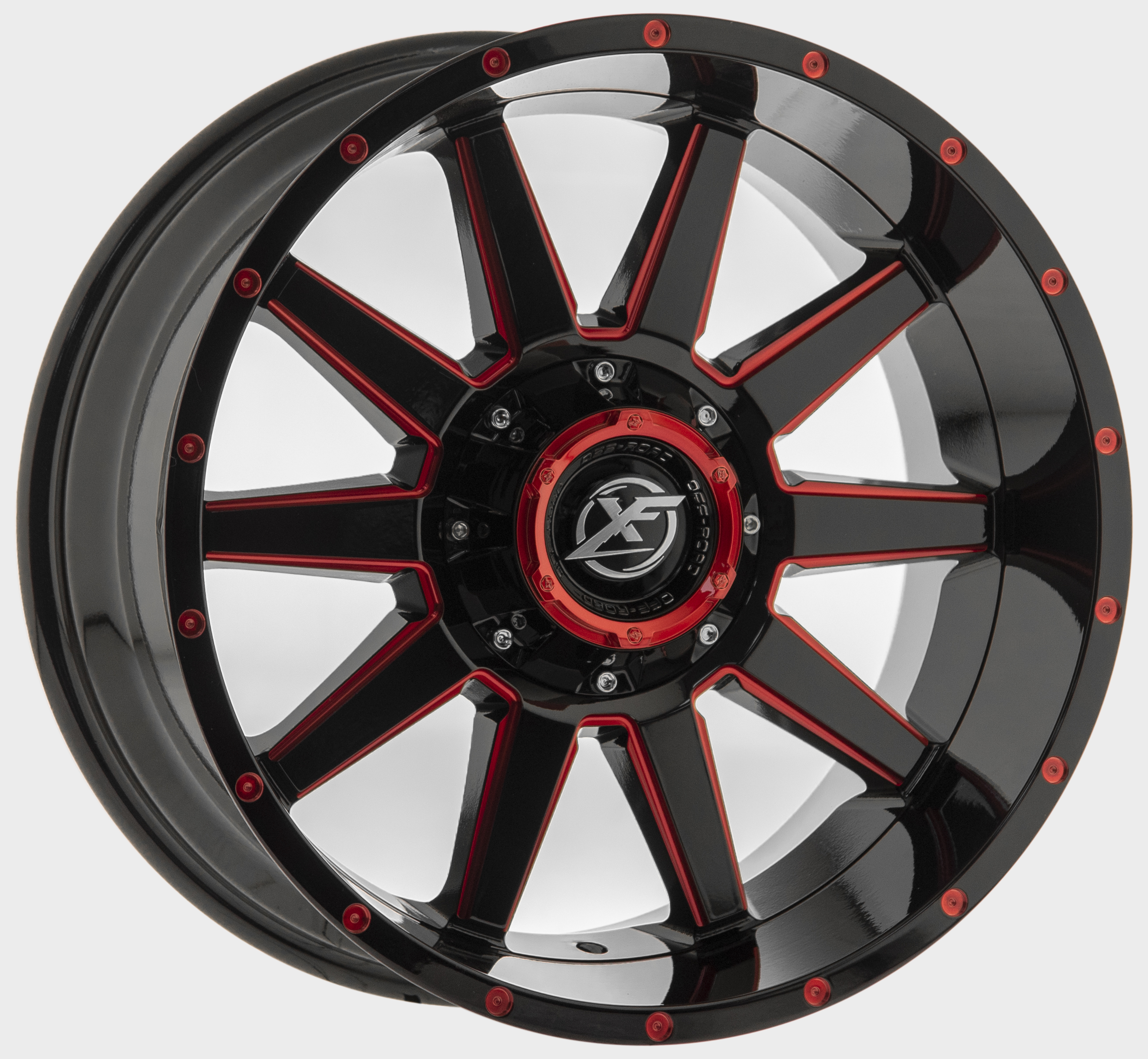 Xf Off-road Xf-219 20x10 5x127 5x139.7 -12 Cb 78.1gloss Black+red Milled+red Dots
