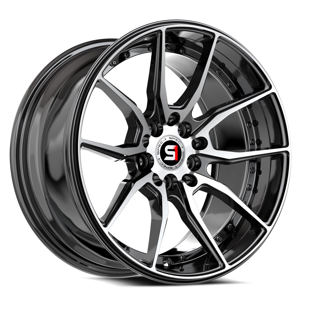 Spec-1 SP-77 Gloss Black & Machined 16x8 (+20)4x100