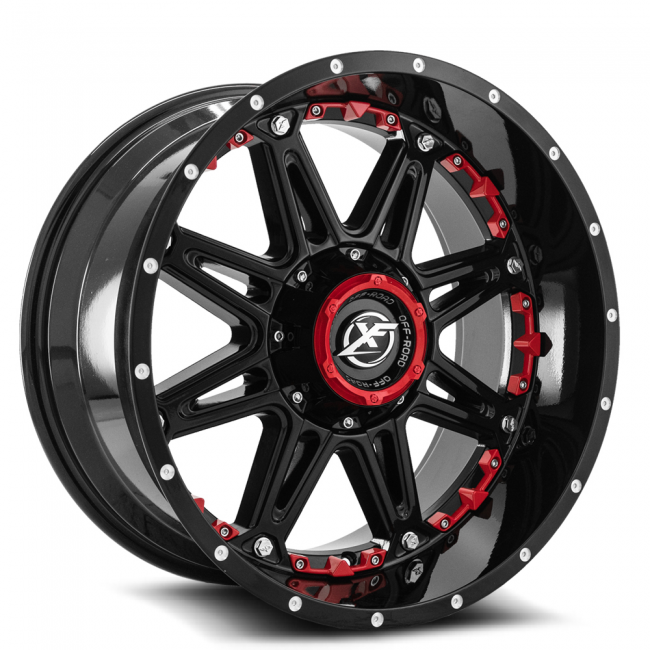 Xf Off-road Xf-217 20x10 5x139.7 5x150 -24 Cb 110.3 Gloss Black W/ Red Inserts And Red Milled Dots